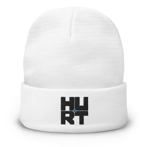 Hurt Records  - White Embroidered Beanie